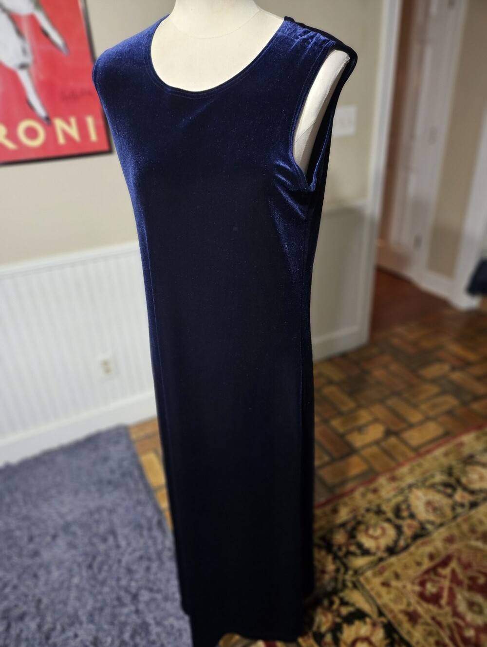 Vtg 80s Kathie Lee Blue Velvet Dress Medium